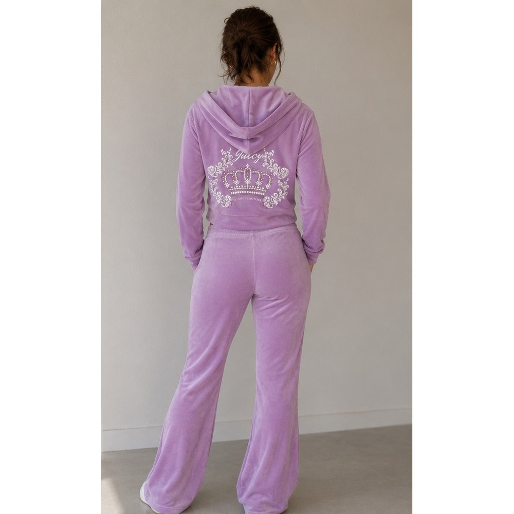 Juicy Couture Lavender Purple Velour Tracksuit Set Rhinestone Crown L Hoodie XL